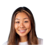 Smiling woman with long brown hair against a white background.