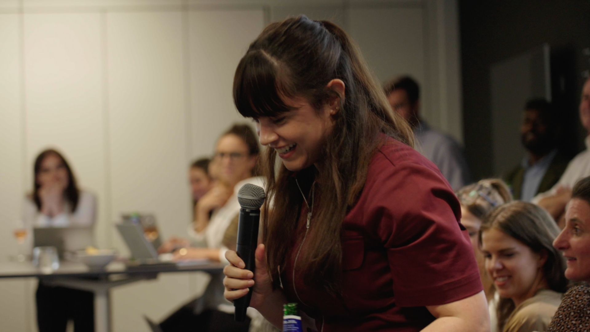 Girl talking into microphone