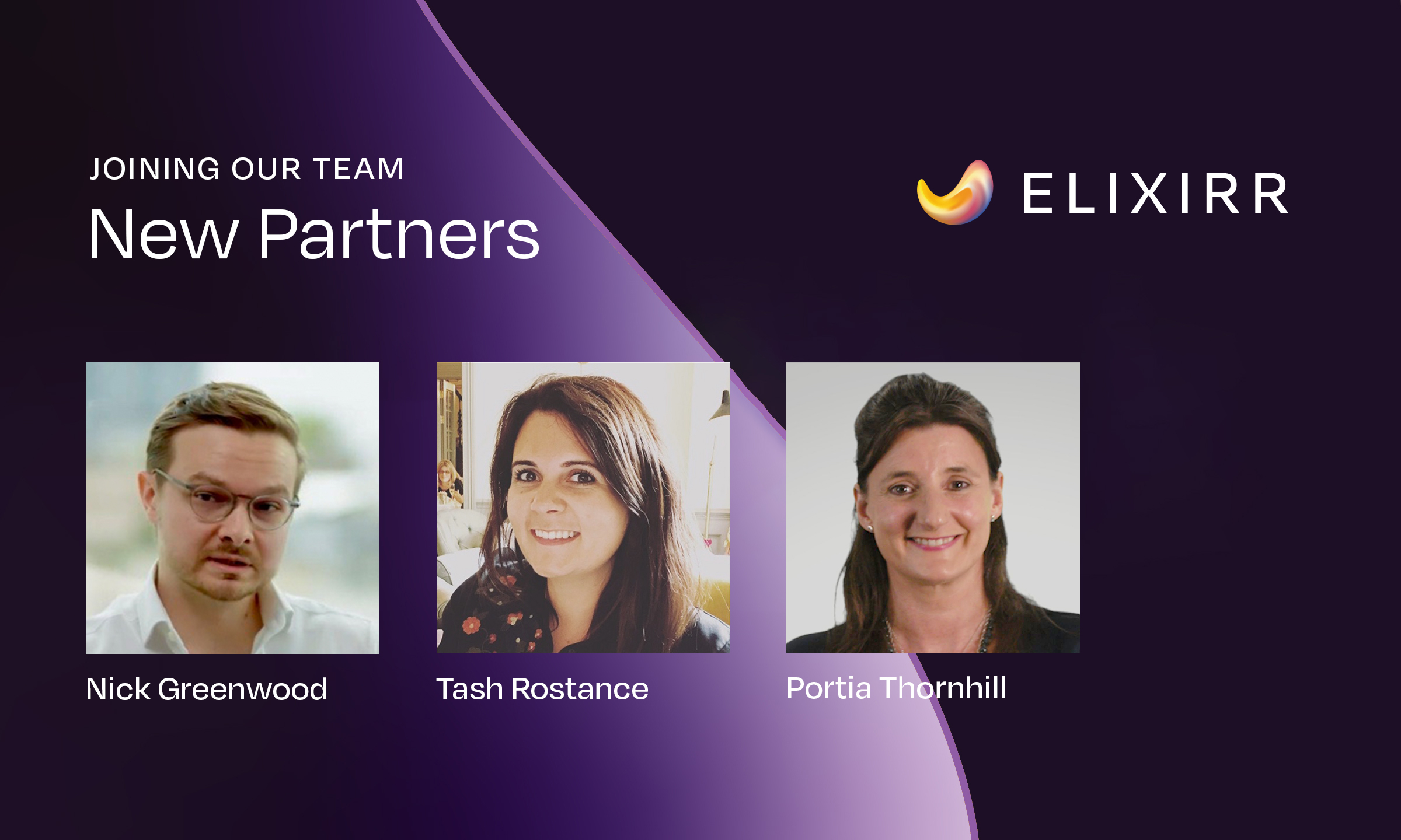 headshots of people on a purple background