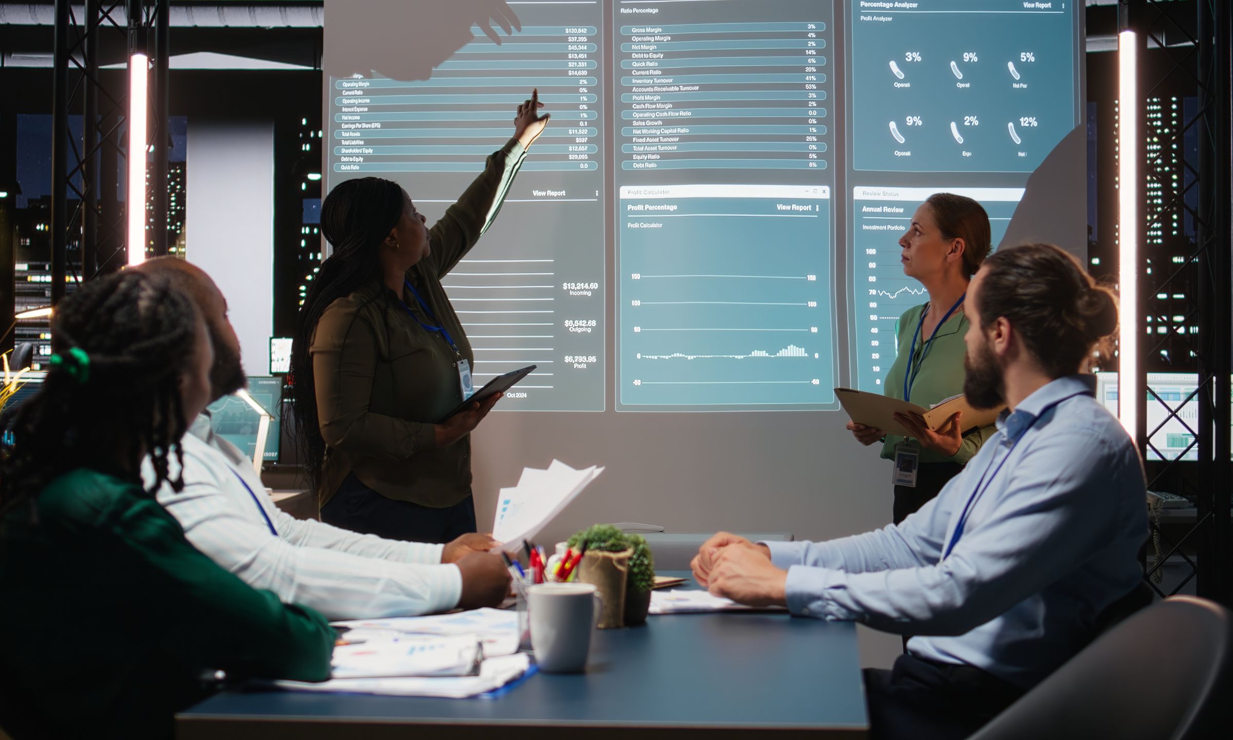Team reviewing dashboards and automation metrics