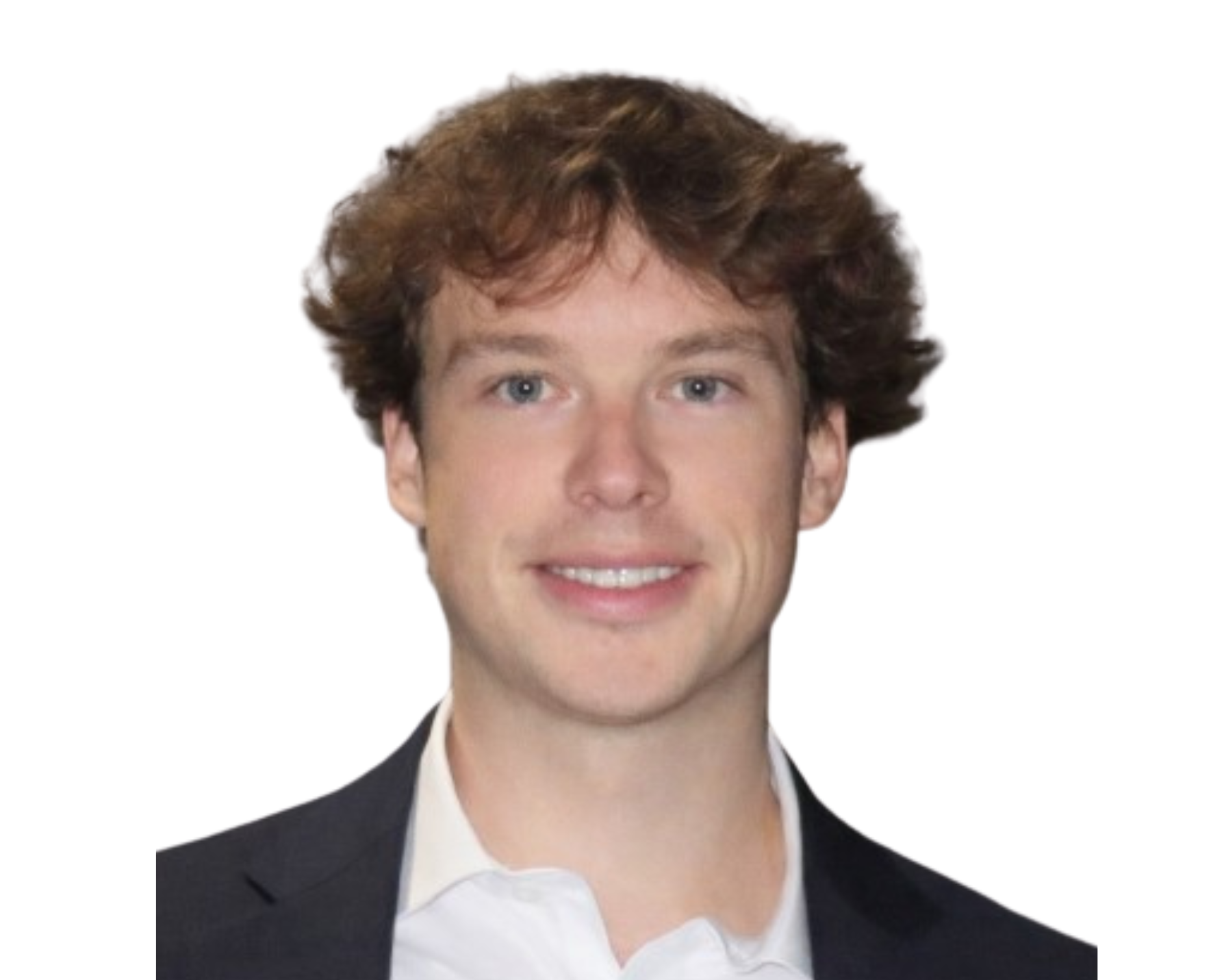 Young person in a blazer smiling at the camera against a white background.